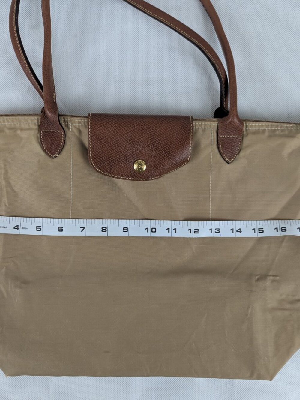 Longchamp Le Pliage Tote Bag Beige - Nylon/Leather - Authentic - Ready To Ship - Picture 13 of 15